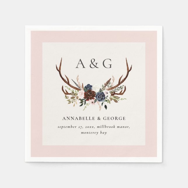 Rustikales Blattwerk, Blumenfreude und Junggeselle Serviette (Vorderseite)