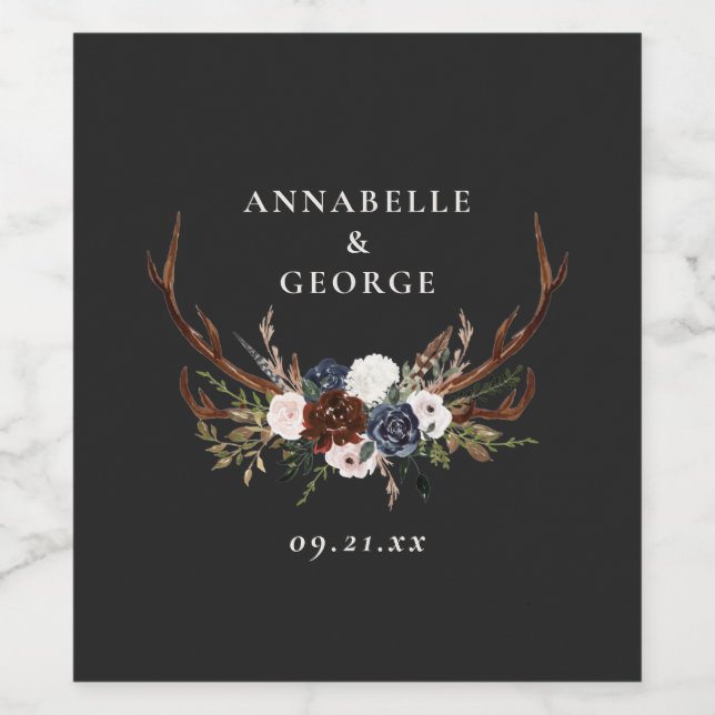 Rustikales Blattwerk, Blumenfreude und Junggeselle Weinetikett (Einzelnes Label)