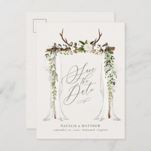 Rustikales Blattwerk botanische Hochzeit speichern Ankündigungspostkarte