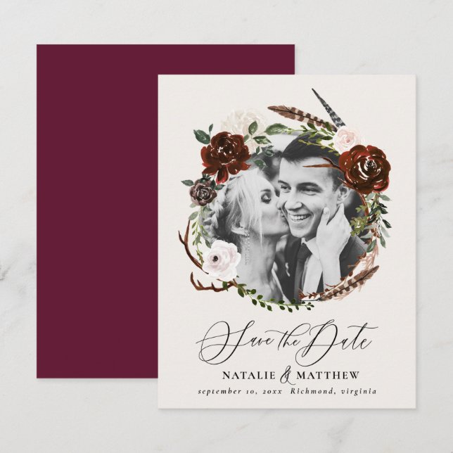 Rustikales Blattwerk und Save the Date angekündigt Ankündigung (Vorne/Hinten)