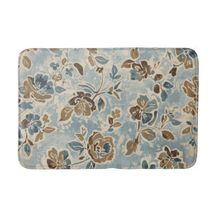 Rustikales Blau Braun Beige Floral Badematte