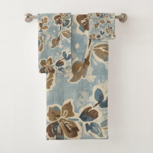 Rustikales Blau Braun Beige Floral Badhandtuch Set