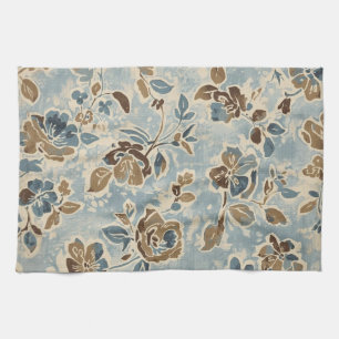 Rustikales Blau Braun Beige Floral Geschirrtuch