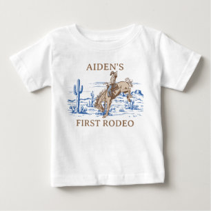 Rustikales Blau-Braun First Rodeo 1. Geburtstag Baby T-shirt