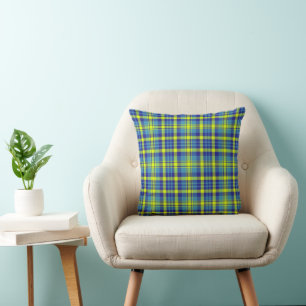 Rustikales Blau Gelb Schottisch Tartan Karomuster Kissen