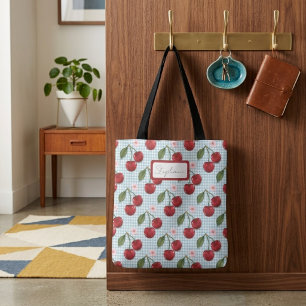 Rustikales Blau-Gingham und Kirschen-Monogramm