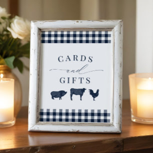 Rustikales Blau Kariert "Karten und Geschenke" Poster