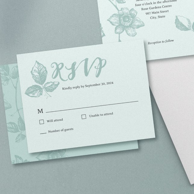 Rustikales Blau RSVP Karte (Rustic Whimsical Floral Wedding RSVP card)