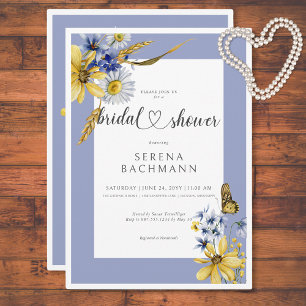 Rustikales Blau und Gelbe Wildblumen Brautparty Einladung