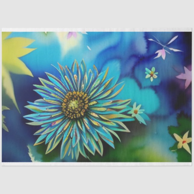 Rustikales Blau und grüne Wasserfarben Seidenpapier (Vorderseite)