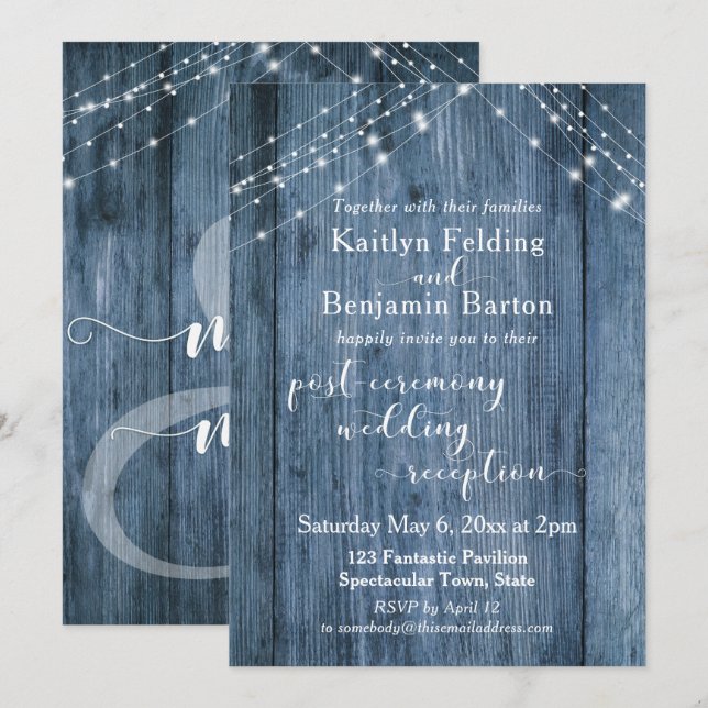 Rustikales Blau und Lichter nur nach Hochzeit Einladung (Vorne/Hinten)