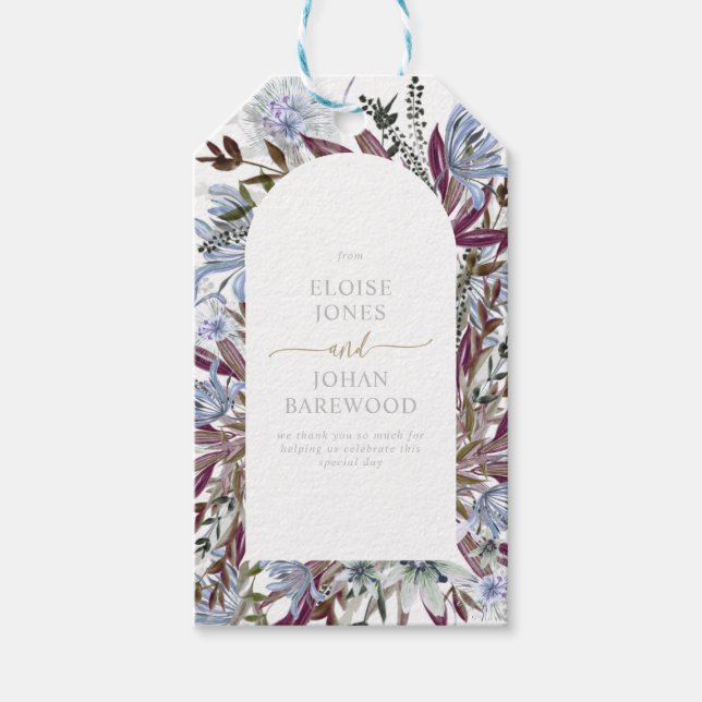 Rustikales Blau und Pflaume-Wildblume Geschenkanhänger (Vorderseite)