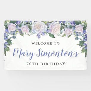 Rustikales Blau und Weiße Blüte 70. Geburtstag Banner