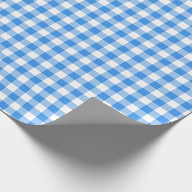 Rustikales Blau-Weiß-Gingham-Muster Geschenkpapier (Ecke)