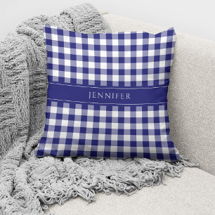 Rustikales Blau-Weiß-Gingham-Mustername  Kissen
