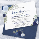 Rustikales blaues Aquarell Blumenchic Brautparty Einladung<br><div class="desc">Diese schöne Brautdusche mit Aquarell-Blumendesign mit Rose in staubblauen,  marinierten und indigofarbenen Tönen mit eleganter Akkordeon-Kalligraphie und einer marmorblauen Hintergrundfarbe mit einem wunderschönen Bouquet an Blume. Es enthält Informationen über die Dusche sowie UAWG- und Registrierungsdaten. Der perfekte Weg,  um die Braut zu sein!</div>