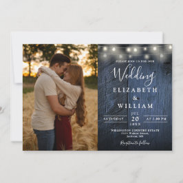 Rustikales blaues Barnholz-Streichellicht Hochzeit Einladung