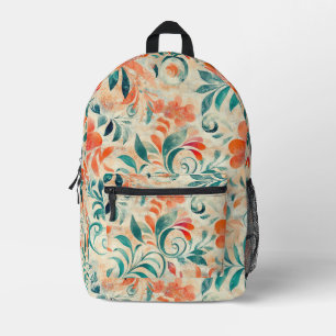 Rustikales blaues Blätter und roorfarbenes Blumenm Bedruckter Rucksack