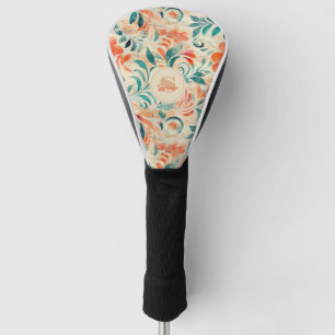 Rustikales blaues Blätter und roorfarbenes Blumenm Golf Headcover