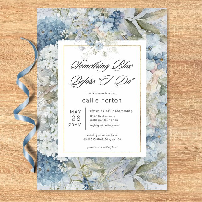 Rustikales blaues Blümchen Etwas Blaues Brautparty Einladung (Rustic Blue Floral Something Blue Bridal Shower Invitation)