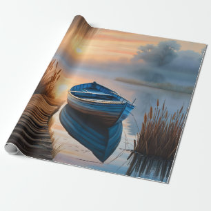 Rustikales blaues Boot Morning Sky Reflektion Geschenkpapier