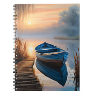 Rustikales blaues Boot Morning Sky Reflektion Notizblock