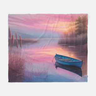 Rustikales blaues Boot rosa Himmel Reflexion Fleecedecke