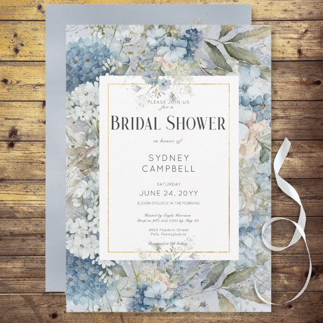 Rustikales blaues Brautparty Einladung (Rustic Blue Floral Watercolor Bridal Shower Invitation)