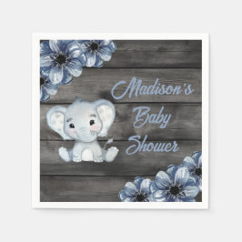 Rustikales blaues Elefant florales Holz Napkins Serviette