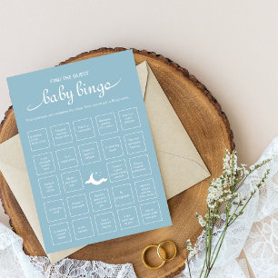 Rustikales blaues Finde-das-Baby-Bingo-Spiel Einladung