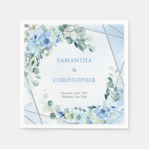 Rustikales, blaues, florales silbernes Rahmen Hoch Serviette