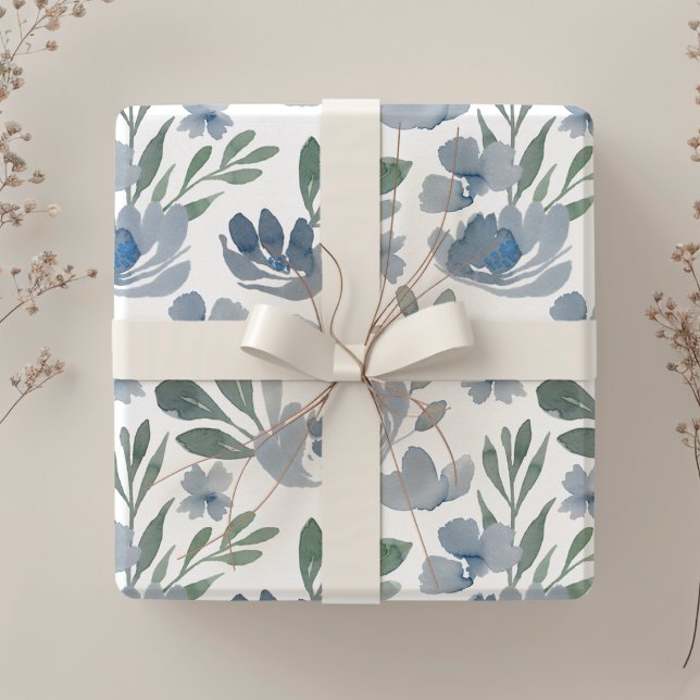 Rustikales, blaues, florales Wasserfarbmuster Geschenkpapier Set (Von Creator hochgeladen)