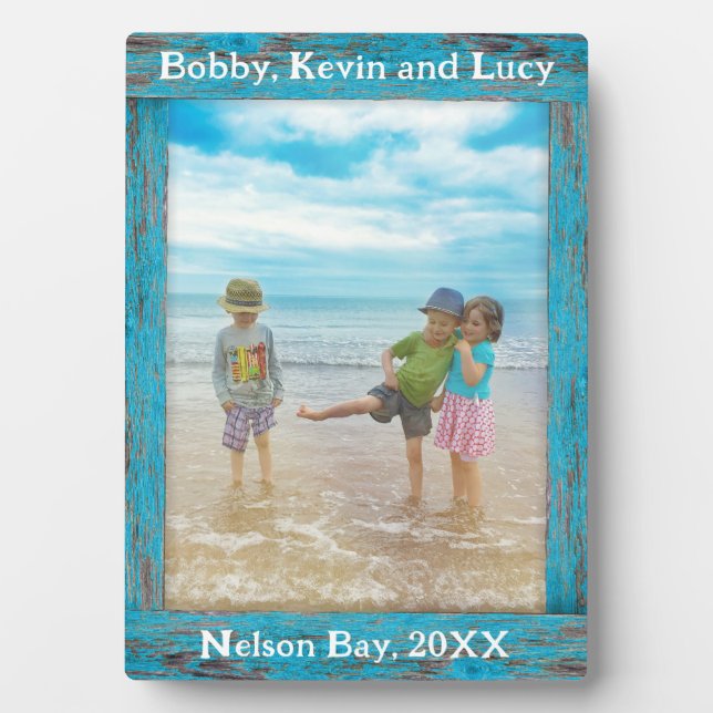 Rustikales blaues Foto mit gestörtem Holztext Fotoplatte (Vorderseite)