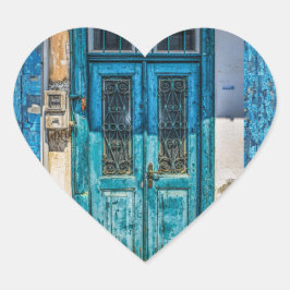 Rustikales blaues, gestörtes Farbtür-Aufkleber Herz-Aufkleber