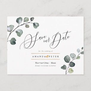Rustikales blaues Gummi Foliage Save the Date Postkarte