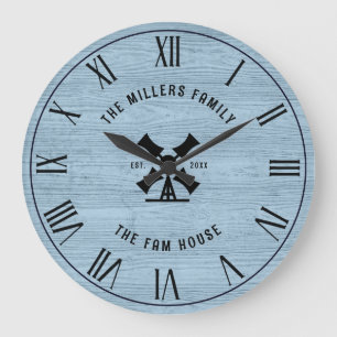 Rustikales blaues Holz Texture Fam House römische  Große Wanduhr