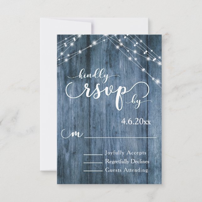 Rustikales blaues Holz, Weißes UAWG RSVP Karte (Vorderseite)