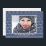 Rustikales blaues Menorah Muster Hanukkah Foto Feiertagskarte<br><div class="desc">Rustikale Blue White Menorah Hanukkah Foto-Karte mit festlichen Muster von Feiertag Menorahs und Ihrem individuellen Foto.</div>