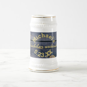 Rustikales Blauholz   Bachelor Weekend Monogram Bierglas