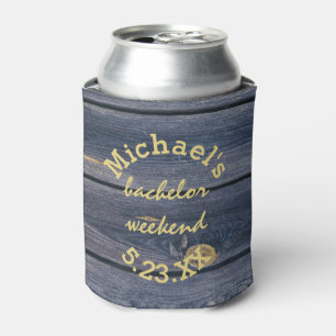 Rustikales Blauholz Bachelor Weekend Monogram Dosenkühler