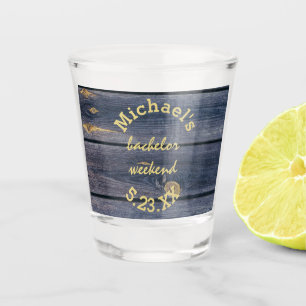 Rustikales Blauholz   Bachelor Weekend Monogram Schnapsglas