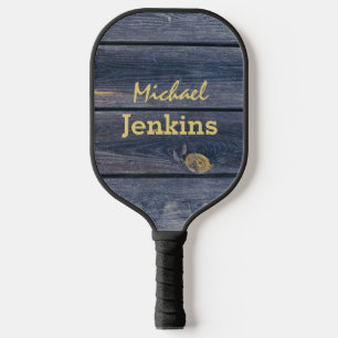 Rustikales Blauholz Modernes Monogramm Pickleball Schläger