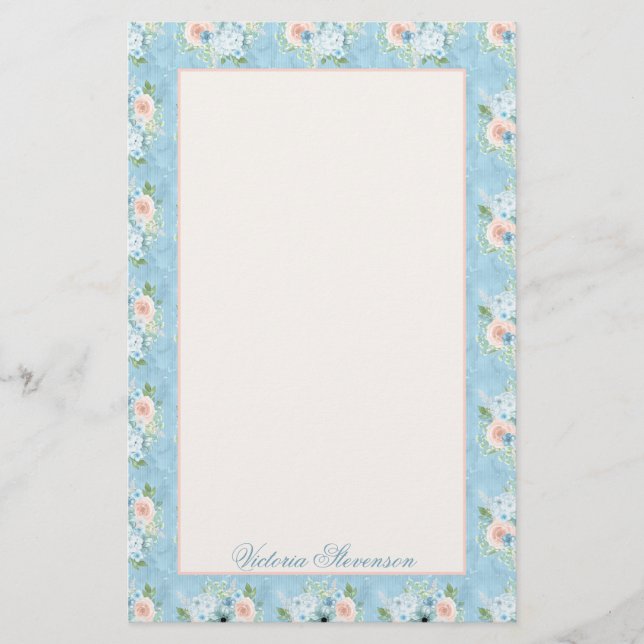 Rustikales blaurosa Shabby Chic Personalisiert Briefpapier (Vorderseite)