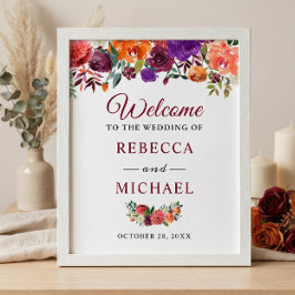 Rustikales Bloom Burgund Blume Hochzeit Begrüßungs Poster