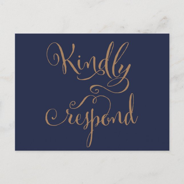 Rustikales Blue and Gold Wedding RSVP Einladungspostkarte (Vorderseite)
