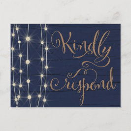 Rustikales Blue and Gold Wedding RSVP Einladungspostkarte
