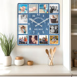 Rustikales Blue Barn Wood Farmhouse 12 Foto Collag Quadratische Wanduhr<br><div class="desc">Rustikales Blue Barn Holz Bauernhaus 12 Foto Collage Square Wall Uhr. Große schöne rustikale weiße Scheune Vintages Holz personalisierten Familiennamen Jahr etablierte Wand Dekoration Uhr. Die perfekte Holzbank aus Holz für Zuhause oder Küche.</div>