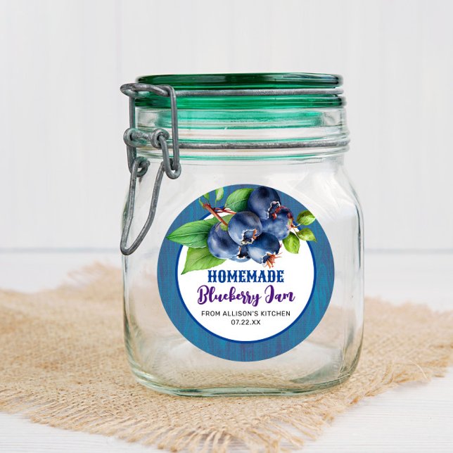 Rustikales Blue Blueberry Jam Jar Label Runder Aufkleber (Von Creator hochgeladen)