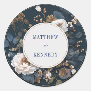 Rustikales Blue Botanical Wedding Sticker