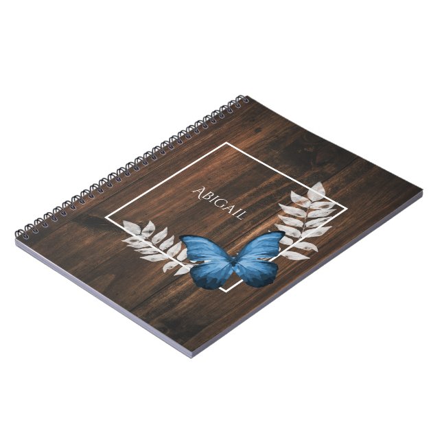 Rustikales Blue Butterfly Personalisiertes Noteboo Notizblock (Linke Seite)